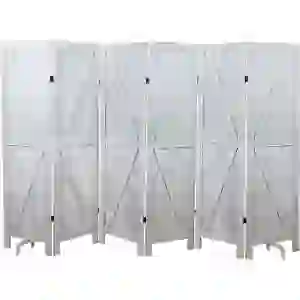 Premium Home 6-Panel Room Divider – Rustic White Barn Door, K Pattern Folding Privacy Screen, Partition Wall