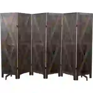 Premium Home 6-Panel Room Divider – Rustic Brown Barn Door, X Pattern Folding Privacy Screen, Partition Wall