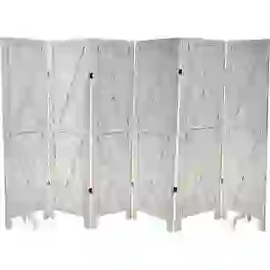 Premium Home 6-Panel Room Divider – Rustic White Barn Door, X Pattern Folding Privacy Screen, Partition Wall