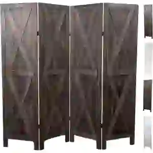 Premium Home 4-Panel Room Divider – Rustic Brown Barn Door, X Pattern Folding Privacy Screen, Partition Wall